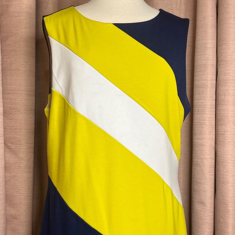 Ann Taylor Sleeveless Color block Sheath Dress Size 18 Blue Yellow White Career - Picture 3 of 14